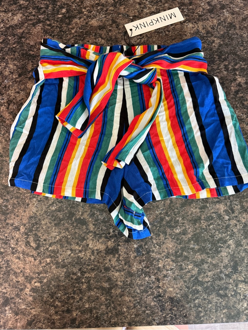 MINKPINK Multicolor Striped High Waist Tie-Front Shorts